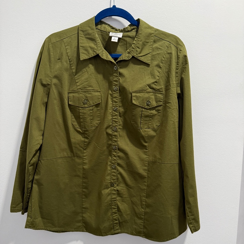 Olive Green Button Shirt by Worthington Size XL